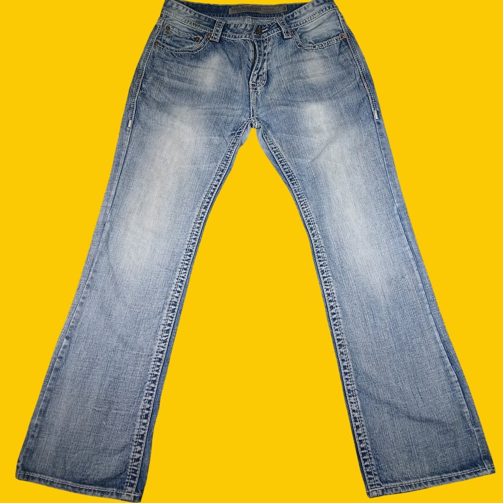 Rock & Roll Cowboy Jeans Mens 34x34 Pistol Regular Bootcut Light Blue Denim